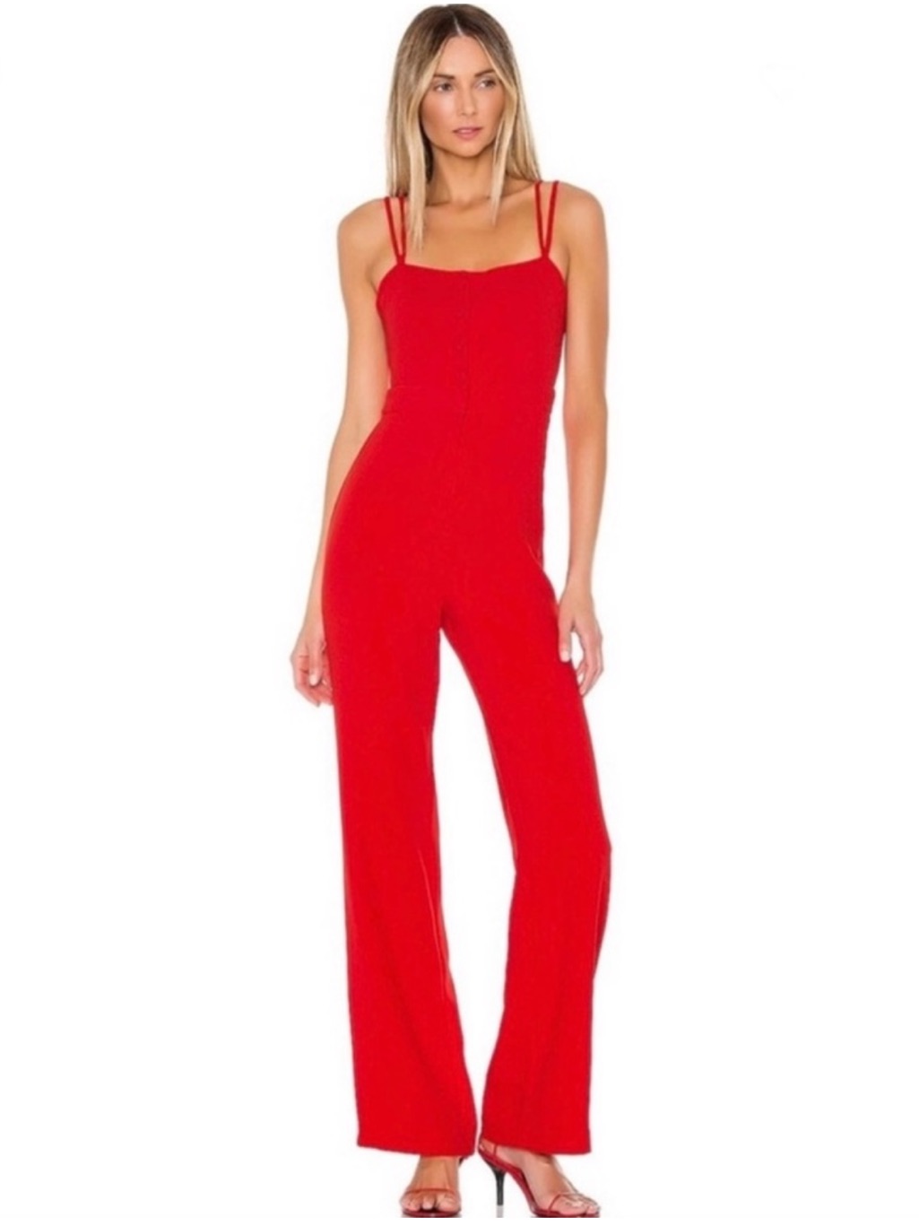 New Nbd Revolve Red Button-Front Jumpsuit